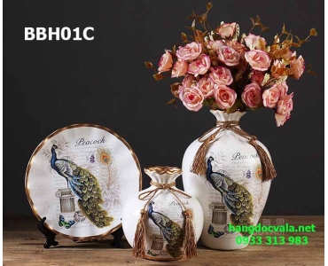 BỘ BÌNH HOA TRANG TRÍ NỘI THẤT ĐỘC ĐÁO KHỔNG TƯỚC KIÊU SA