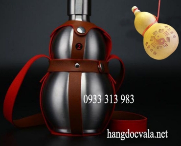 Bình rượu inox hồ lô 2L kèm bao da rời xách tay