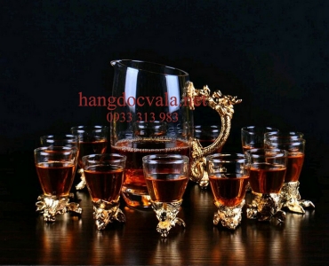 Bộ ly 12 con giáp mạ đồng vàng kèm ca chắt rượu