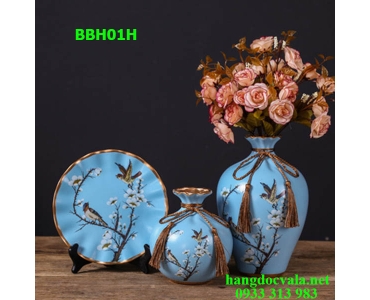 BỘ BÌNH GỐM TRANG TRÍ HOA BAN TRẮNG