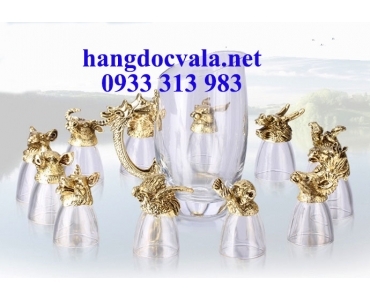 BỘ LY UỐNG RƯỢU CAO CẤP 12 CON GIÁP MẠ ĐỒNG VÀNG