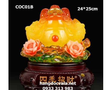 Con cóc ngậm đồng tiền màu vàng phú quý kinh doanh phát tài size trung 25cm 
