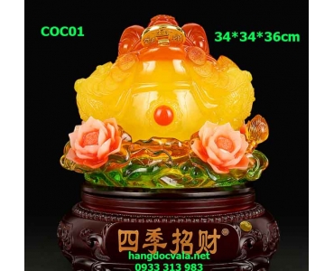 Tượng Cóc Ngậm tiền màu vàng phú quý, kinh doanh phát tài size lớn
