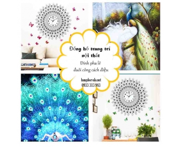 ĐỒNG HỒ TRANG TRÍ NỘI THẤT - ĐÍNH PHA LÊ ĐUÔI CÔNG CÁCH ĐIỆU