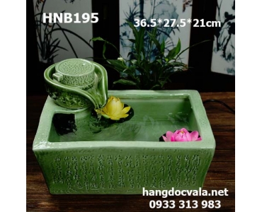 THÁC NƯỚC PHONG THỦY BỂ CÁ GỐM XANH