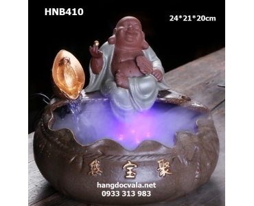 THÁC NƯỚC PHONG THỦY ĐỂ BÀN PHẬT DI LẶC CẦM THỎI VÀNG HOAN HỈ PHÁT TÀI PHÁT LỘC 