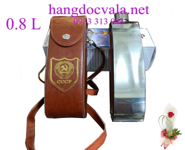Bình rượu inox thuyền cong, bao da độc đáo 0.8L
