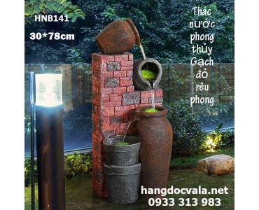 ĐÀI PHUN NƯỚC MINI SÂN VƯỜN GẠCH ĐỎ RÊU PHONG